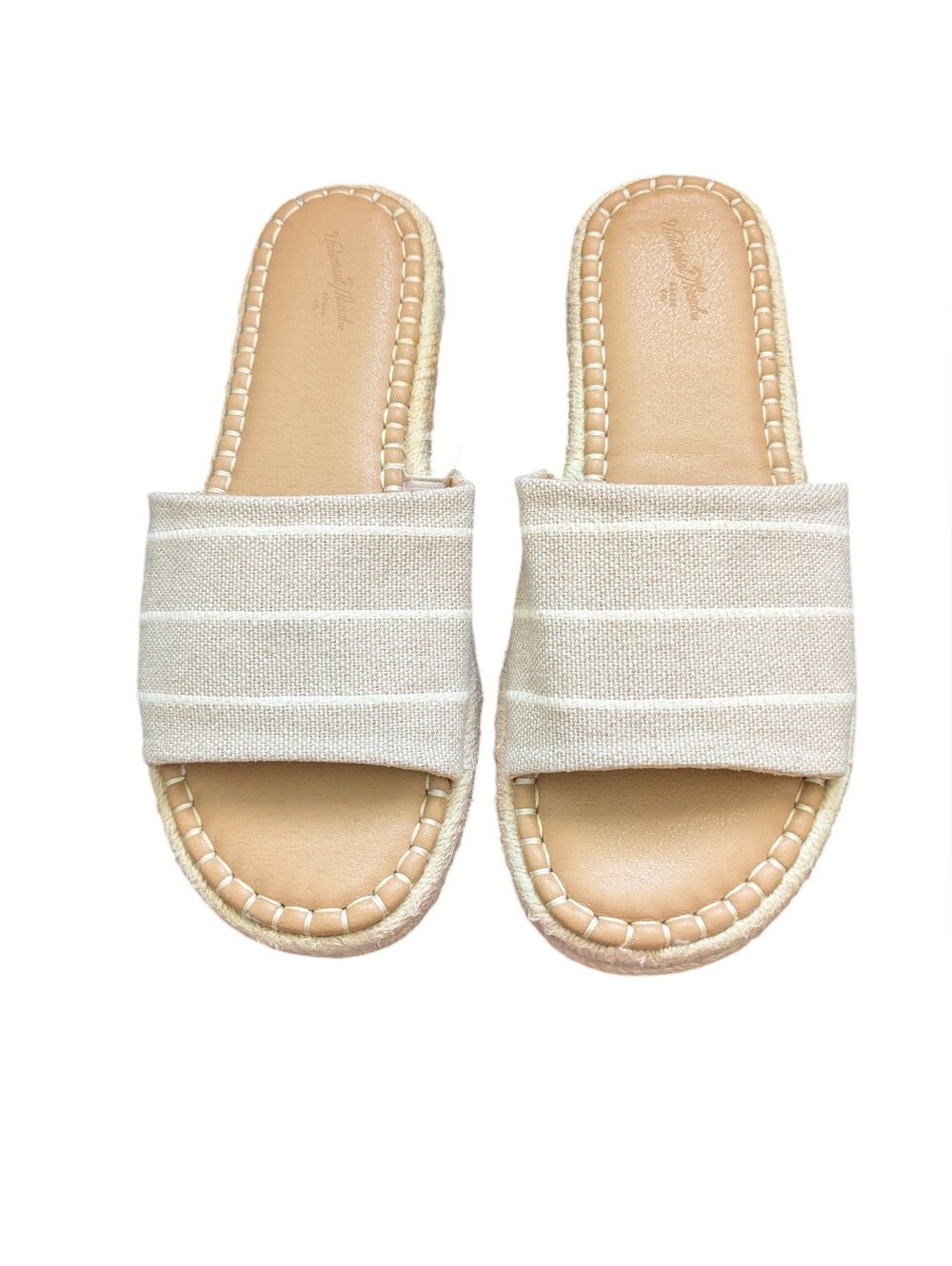 Universal Thread Haddie Cream/Beige Fabric Slide Sandals for Women Slip On Sz. 8